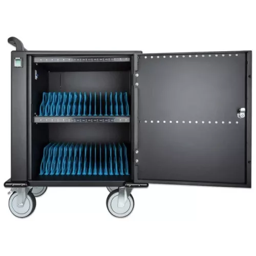 Manhattan Töltőszekrény - 32db USB-C, 576W (3A / 18 W), zárható fémajtó PIN- kóddal, ventilátor, Fekete