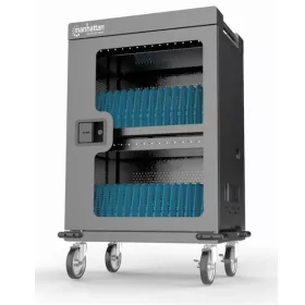   Manhattan Töltőszekrény - 32db USB-C, 576W (3A / 18 W), zárható üvegajtó, Fekete