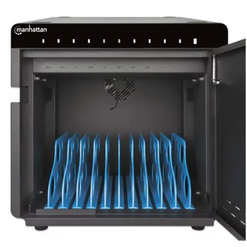 Manhattan Töltőszekrény - 10db USB-C, 180W (3A / 18 W), zárható fémajtó, beépített ventilátor