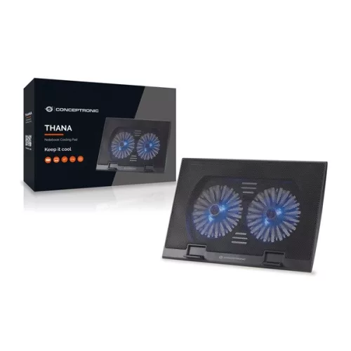 Conceptronic Notebook Hűtőpad 17"-ig - THANA02B (USB, 2x12,5cm, állítható magasság, csúszásmentes, fekete)