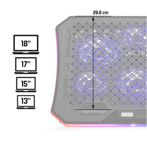 Spirit of Gamer Notebook Hűtőpad 17"-ig - AIRBLADE 1200 RGB (18dB; max. 79 m3/h; 3x11cm+3x70cm, RGB LED, 2xUSB2.0)