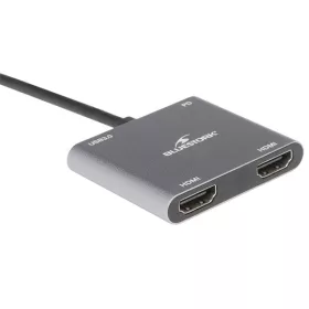   Bluestork USB Hub - HUB-DUO-HDMI (USB3.0, USB-C to 2xHDMI + USB-C, 4K@30Hz, szürke)