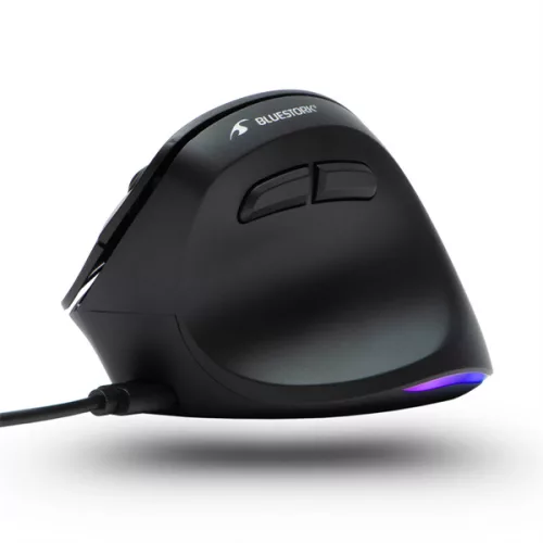 Bluestork Egér - M-W-ERGO-LUMI (Ergonomic, 3600 DPI, 6 gomb, optikai, RGB, fekete)