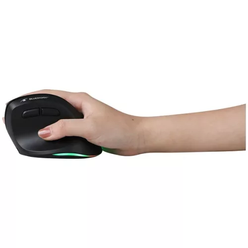 Bluestork Vezeték nélküli Egér - M-WL-ERGO-LUMI (Ergonomic, Rechargeable, 2400 DPI, 6 gomb, optikai, fekete)