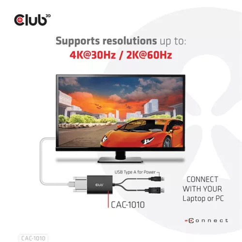 Club 3D Átalakító - CAC-1010 (DisplayPort to 2xDVI-A HDCP ON, 4K30Hz, 2560x1600@60Hz, 60cm)