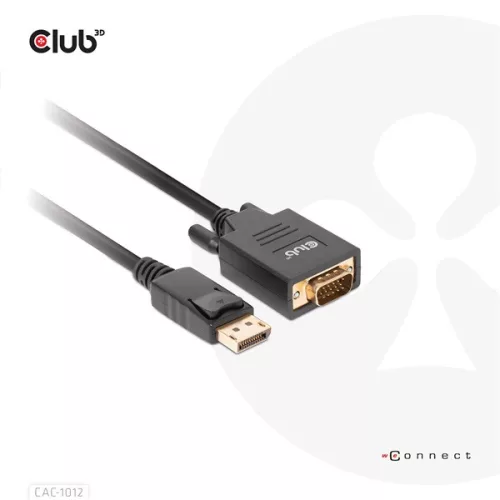 Club 3D Kábel - CAC-1012 (DisplayPort to VGA, 2m, 28AWG, Full HD 1080p, Aranyozott csatlakozók)