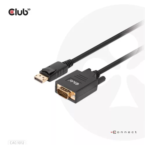 Club 3D Kábel - CAC-1012 (DisplayPort to VGA, 2m, 28AWG, Full HD 1080p, Aranyozott csatlakozók)