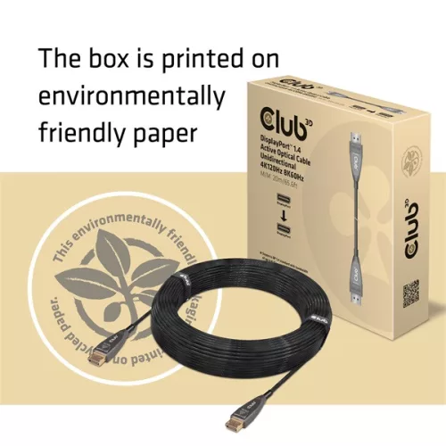 Club 3D Kábel - CAC-1079 (DisplayPort 1.4 Aktív Optikai Egyir. M/M, 8K@60Hz, 20m)