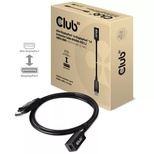 Club 3D Kábel - CAC-1120 (Mini DisplayPort 1.4 to DisplayPort, 8K60Hz, DSC1.2, HBR3, HDR, 1m, F/M, Kétirányú)