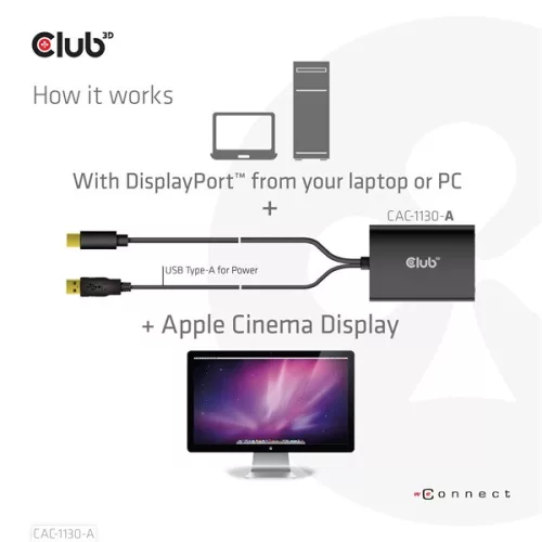 Club 3D Átalakító - CAC-1130-A (Mini DisplayPort to Dual Link DVI, HDCP OFF, Apple)