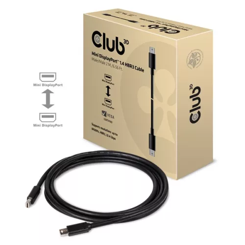 Club 3D Kábel - CAC-1164 (Mini DisplayPort 1.4, 8K60Hz, 34 AWG, 2m, M/M, 32.4Gbps, DSC)
