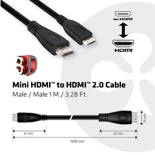 Club 3D Kábel - CAC-1350 (Mini HDMI 2.0, M/M, 4K 60Hz, HDR, 1m, Bi-Directional)