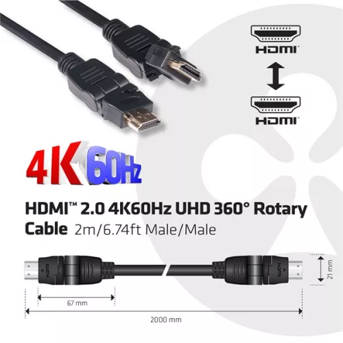 Club 3D Kábel - CAC-1360 (HDMI 2.0 4K60Hz 360° forgatható, 2m)