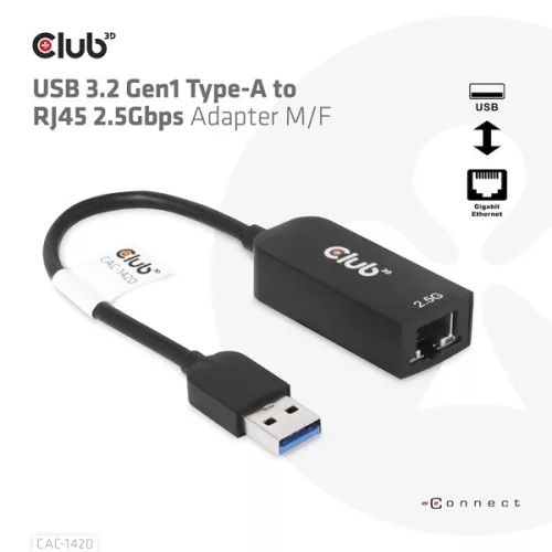 Club 3D Átalakító - CAC-1420 (3.2 USB-A to RJ45, 2.5Gb, M/F)