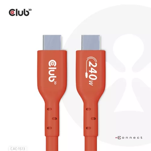 Club 3D Kábel - CAC-1513 (USB2 USB-C Bidirektional, 480Mb/s, PD 240W, USB-IF Certified, M/M, 3m)