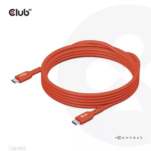 Club 3D Kábel - CAC-1513 (USB2 USB-C Bidirektional, 480Mb/s, PD 240W, USB-IF Certified, M/M, 3m)