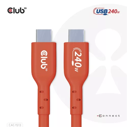 Club 3D Kábel - CAC-1513 (USB2 USB-C Bidirektional, 480Mb/s, PD 240W, USB-IF Certified, M/M, 3m)
