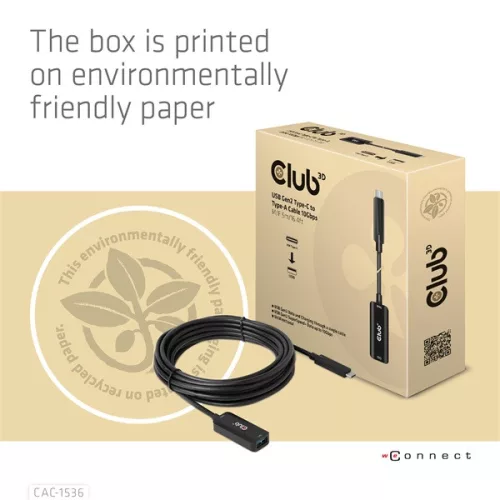 Club 3D Kábel - CAC-1536 (USB-C Gen 2 to USB-A, 10Gbps, M/F, 5m)