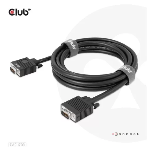 Club 3D Kábel - CAC-1703 (VGA Bidirectional, M/M, 3m, 28AWG, Full HD 1080p)