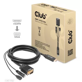   Club 3D Kábel - CAC-1712 (HDMI to VGA, M/M, 2m, 28AWG, 1080p, 3.5mm jack, Micro USB táplálás)