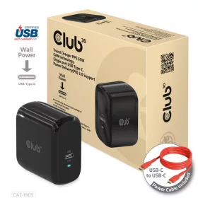   Club 3D Hálózati Adapter - CAC-1905EU (65W GAN, USB-C, PD 3.0, túltöltés védelem, kicsi méret)