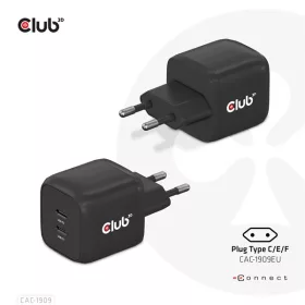   Club 3D Hálózati Adapter - CAC-1909EU (45W GAN, USB-C Dual Port, PD 3.0, PPS, Kétportos)