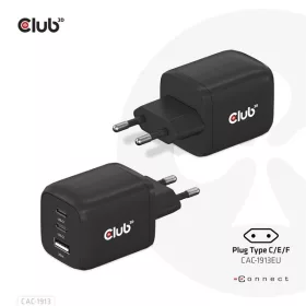   Club 3D Hálózati Adapter - CAC-1913EU (65W GAN, Triple port 2xUSB-C 1xUSB-A PD 3.0)