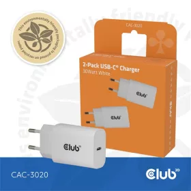   Club 3D Hálózati Adapter - CAC-3020 (2db/csomag, 30W USB-C, PD3.0, túltöltés védelem, kicsi méret, fehér)