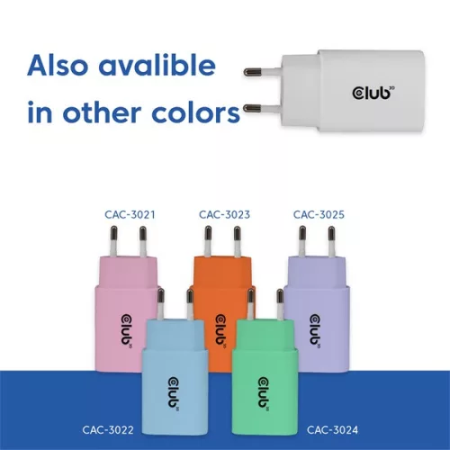 Club 3D Hálózati Adapter - CAC-3020 (2db/csomag, 30W USB-C, PD3.0, túltöltés védelem, kicsi méret, fehér)