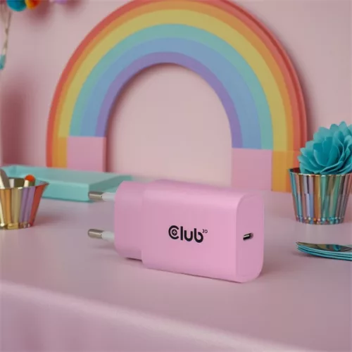 Club 3D Hálózati Adapter - CAC-3021 (2db/csomag, 30W USB-C, PD3.0, túltöltés védelem, kicsi méret, pink)