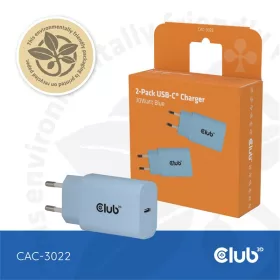  Club 3D Hálózati Adapter - CAC-3022 (2db/csomag, 30W USB-C, PD3.0, túltöltés védelem, kicsi méret, kék)