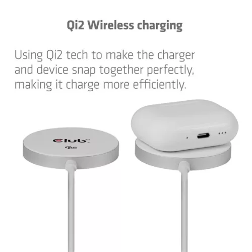 Club 3D Vezeték nélküli töltő - CAC-3026 (Qi2 25W Wireless, 1m, fehér)