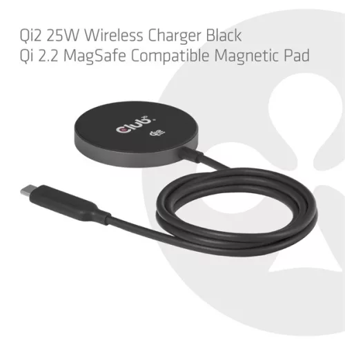 Club 3D Vezeték nélküli töltő - CAC-3027 (Qi2 25W Wireless, 1m, fekete)