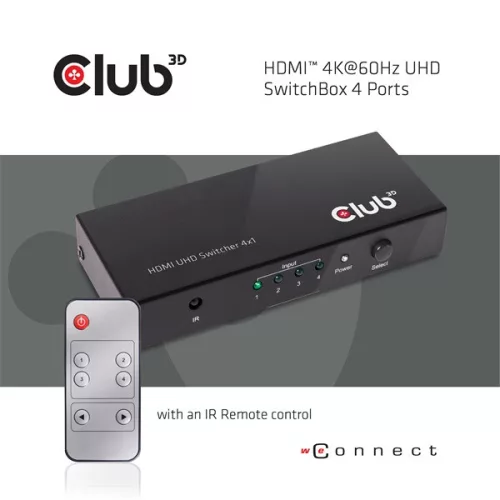 Club 3D Switch - CSV-1370 (HDMI 2.0, 4K60HZ, 4 Port, IR távvezérlővel)