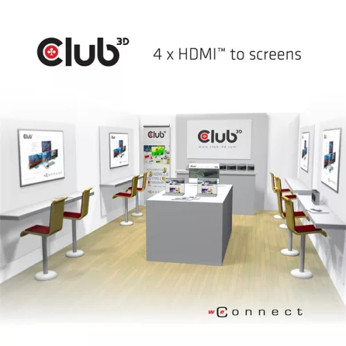 Club 3D Splitter - CSV-1380 (HDMI 2.0, 4K@60Hz UHD, 4 port, 3D támogatás, HDCP 1.4/2.2)