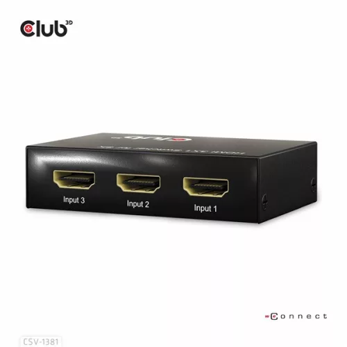 Club 3D Switch - CSV-1381 (3 to 1 HDMI, 8K60Hz/4K120Hz, IR Távirányítóval, HDR, HDCP 2.2/1.4, Metalház)