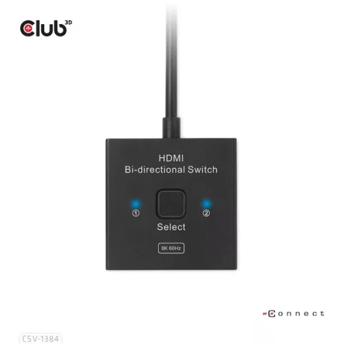 Club 3D Switch - CSV-1384 (HDMI 2-az-1-ben, Kétirányú, 8K60Hz/4K120Hz, HDR, HDMI 2.1)