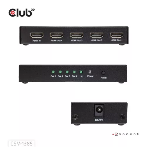 Club 3D Splitter - CSV-1385 (1 to 4 HDMI, 4K120Hz, 3D, HDCP 1.4/2.2, Audio, 6Gbps)