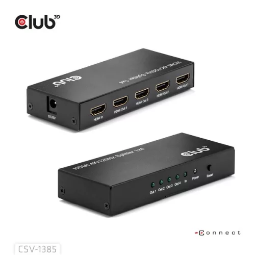Club 3D Splitter - CSV-1385 (1 to 4 HDMI, 4K120Hz, 3D, HDCP 1.4/2.2, Audio, 6Gbps)