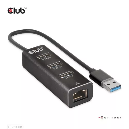 Club 3D USB Hub - CSV-1430A (3.2 USB-A to 3xUSB-A, RJ45)