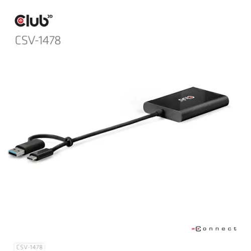 Club 3D Video Splitter - CSV-1478 (4K60HZ, 3.2 USB-C (USB-A adapterrel) to 2xDisplayPort)