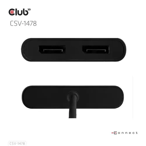 Club 3D Video Splitter - CSV-1478 (4K60HZ, 3.2 USB-C (USB-A adapterrel) to 2xDisplayPort)