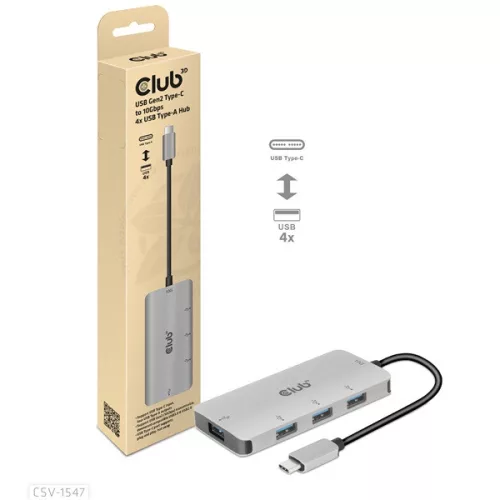 Club 3D USB Hub - CSV-1547 (USB-C Gen 2 to 4xUSB-A 10 Gbps)