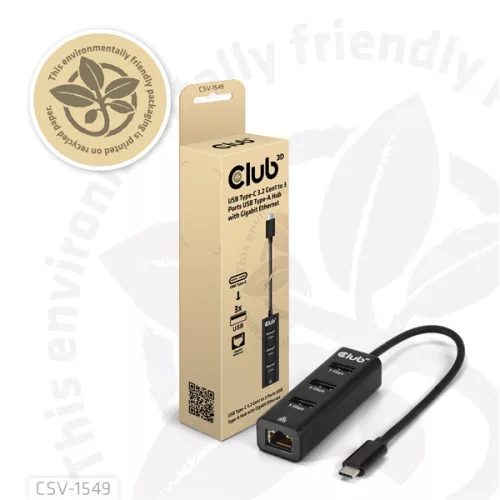 Club 3D USB Hub - CSV-1549 (3.2 USB-C Gen 1 to 3xUSB-A, RJ45,1Gbps)