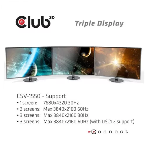 Club 3D MST Hub - CSV-1550 (3.2 USB-C Gen 1 to 3xDisplayport, Alternate Mode, 4K60Hz, HDR)