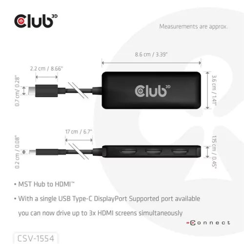 Club 3D USB Hub - CSV-1554 (3.2 USB-C to 3xHDMI, 4k60Hz)