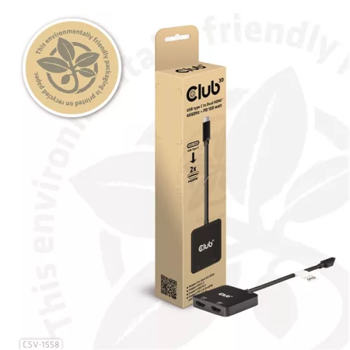 Club 3D USB Hub - CSV-1558 (3.2 USB-C to 2xHDMI, USB-C 100W PD3.0, 4k60Hz)
