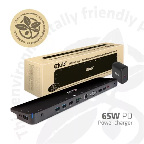 Club 3D Notebook Dokkoló - CSV-1564W65 (65W, 3.2 USB-C to 2xUSB-C, 5x USB-A,HDMI, PD, VGA, RJ45, SD, Micro SD, 3,5 Jack)