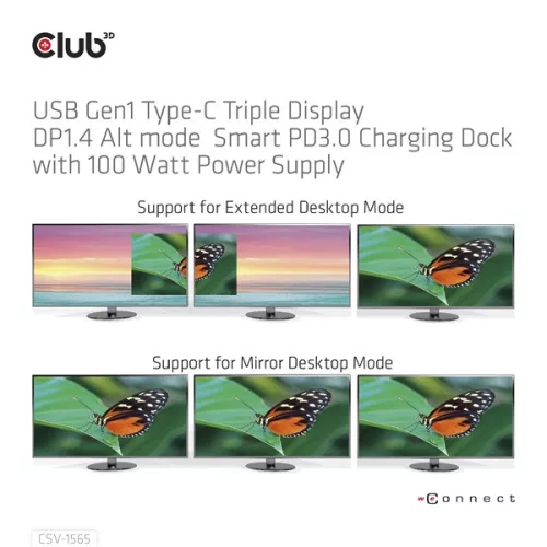 Club 3D Notebook Dokkoló - CSV-1565 (100W, USB-C to 5xUSB-A Gen 1, 2x USB-A 2.0, HDMI, DP,VGA, RJ45, Micro SD, 3,5 Jack)