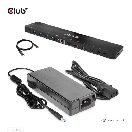 Club 3D Notebook Dokkoló - CSV-1566 (120W, USB-C to 5x USB-A Gen 1, USB-C  Gen 1, 2xHDMI, DP, RJ45, SD.TF. 3,5 Jack, DC)